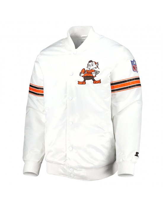 White Cleveland Browns The Power Forward Satin Jacket