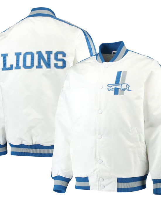 White Detroit Lions Throwback D-Line Satin Jacket White Detroit Lions Throwback D-Line Satin Jacket