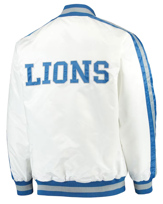 White Detroit Lions Throwback D-Line Satin Jacket White Detroit Lions Throwback D-Line Satin Jacket