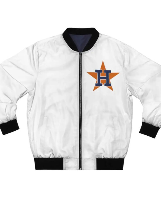 White Houston Astros Bomber Full-Zip Satin Jacket White Houston Astros Bomber Full-Zip Satin Jacket