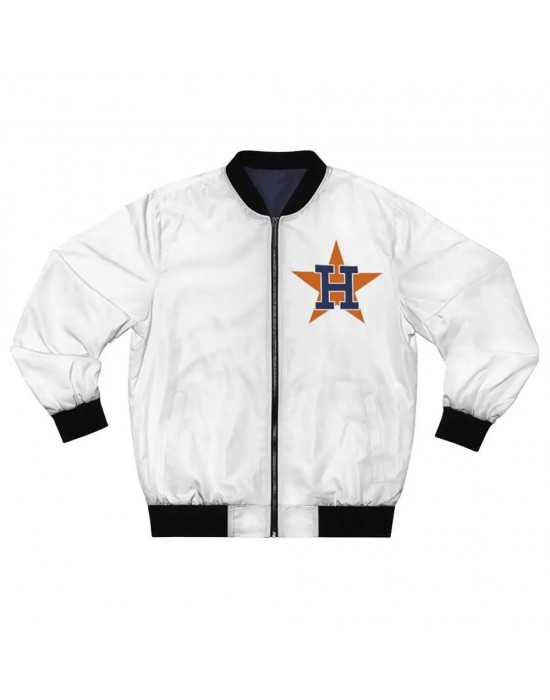 White Houston Astros Bomber Full-Zip Satin Jacket