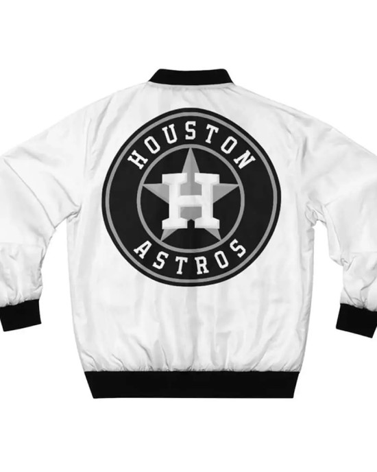 White Houston Astros Bomber Full-Zip Satin Jacket White Houston Astros Bomber Full-Zip Satin Jacket