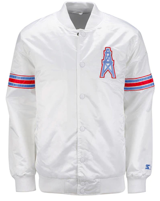 White Houston Oilers Retro Satin Jacket White Houston Oilers Retro Satin Jacket