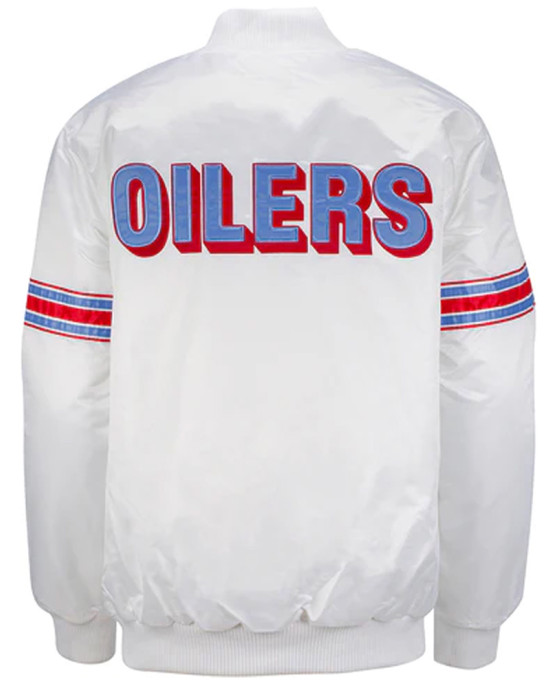 White Houston Oilers Retro Satin Jacket White Houston Oilers Retro Satin Jacket