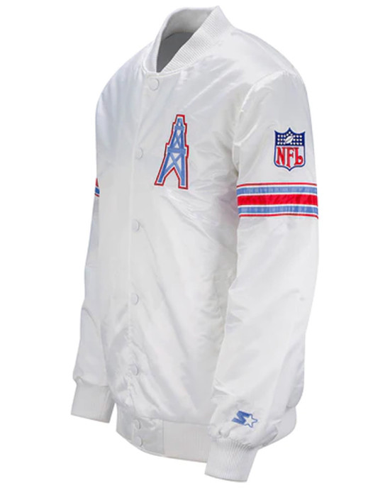 White Houston Oilers Retro Satin Jacket White Houston Oilers Retro Satin Jacket