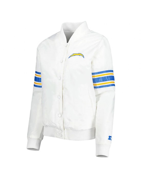 White LA Chargers Line Up Full-Snap Satin Jacket