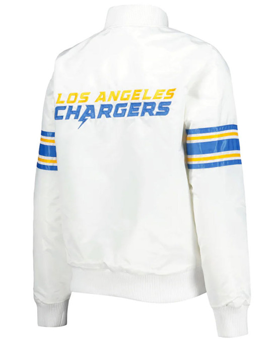 White LA Chargers Line Up Full-Snap Satin Jacket White LA Chargers Line Up Full-Snap Satin Jacket