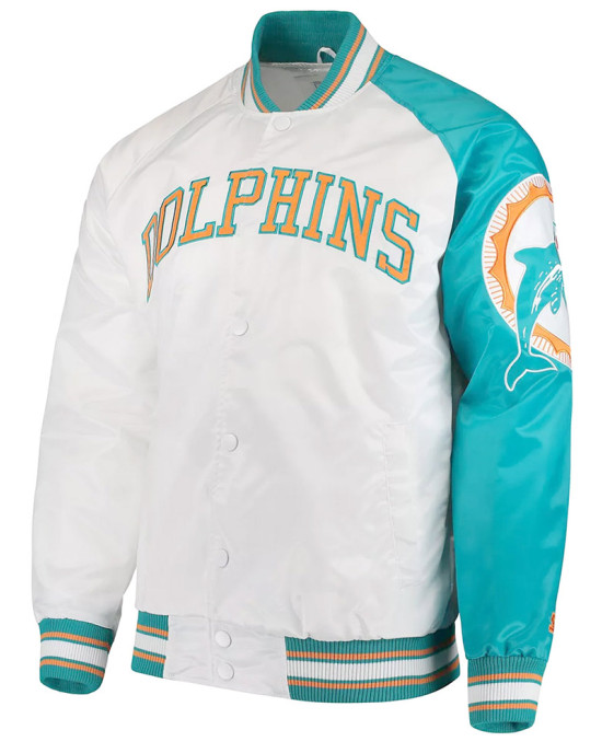 White Miami Dolphins Start of Season Retro Satin Jacket White Miami Dolphins Start of Season Retro Satin Jacket