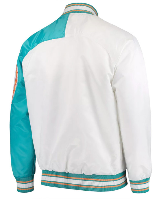 White Miami Dolphins Start of Season Retro Satin Jacket White Miami Dolphins Start of Season Retro Satin Jacket