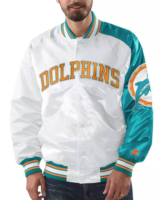 White Miami Dolphins Start of Season Retro Satin Jacket White Miami Dolphins Start of Season Retro Satin Jacket