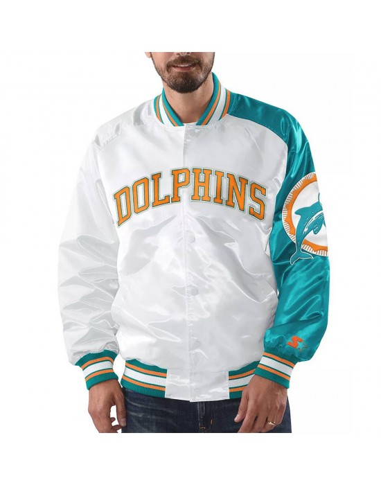 White Miami Dolphins Start of Season Retro Satin Jacket