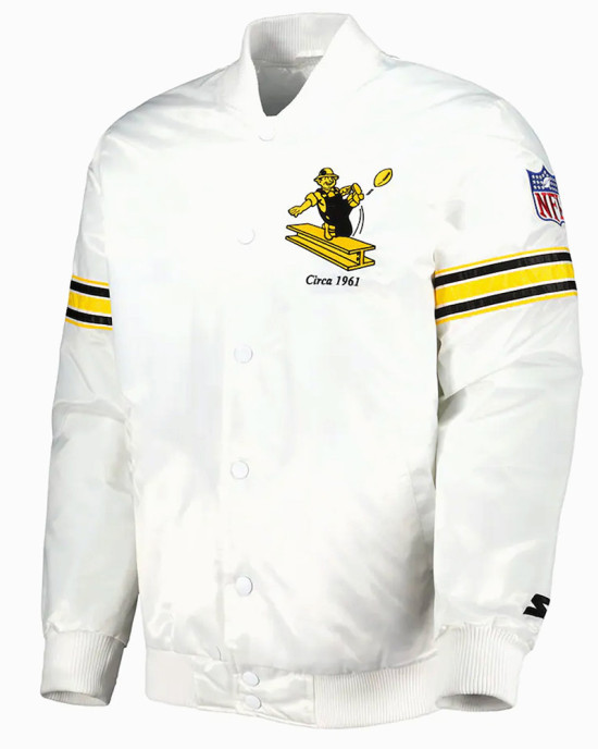 White Pittsburgh Steelers The Power Forward Satin Jacket White Pittsburgh Steelers The Power Forward Satin Jacket