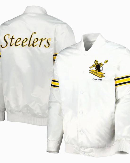 White Pittsburgh Steelers The Power Forward Satin Jacket White Pittsburgh Steelers The Power Forward Satin Jacket