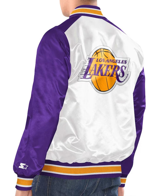 White/Purple LA Lakers Renegade Varsity Satin Jacket White/Purple LA Lakers Renegade Varsity Satin Jacket