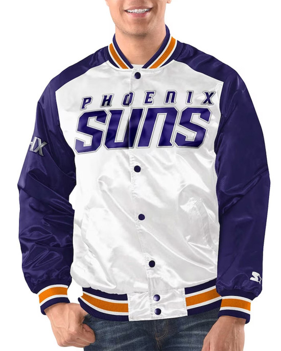 White/Purple Phoenix Suns Renegade Varsity Satin Jacket White/Purple Phoenix Suns Renegade Varsity Satin Jacket