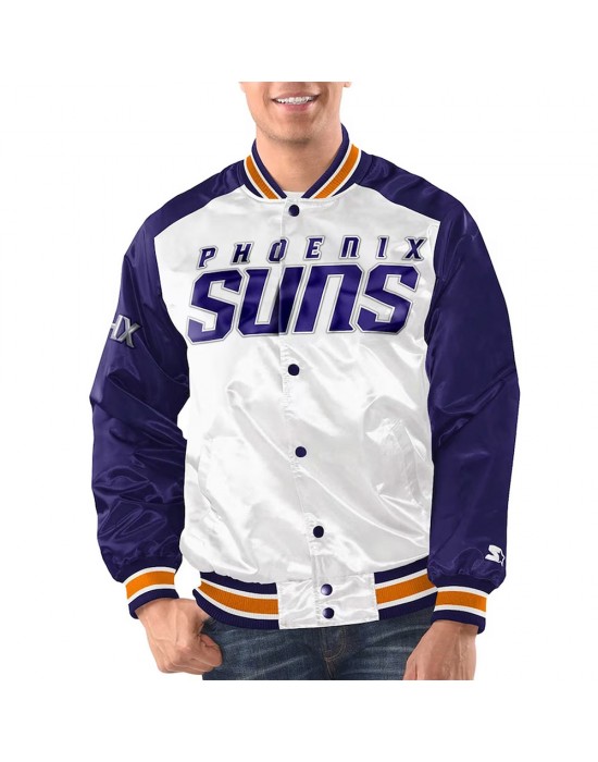 White/Purple Phoenix Suns Renegade Varsity Satin Jacket