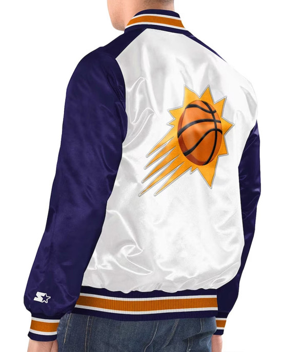 White/Purple Phoenix Suns Renegade Varsity Satin Jacket White/Purple Phoenix Suns Renegade Varsity Satin Jacket