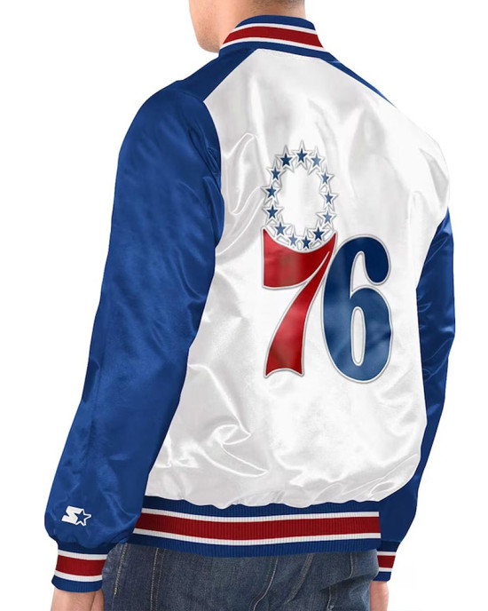 White/Royal Philadelphia 76ers Renegade Varsity Satin Jacket White/Royal Philadelphia 76ers Renegade Varsity Satin Jacket