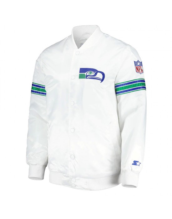 White Seattle Seahawks The Power Forward Satin Jacket