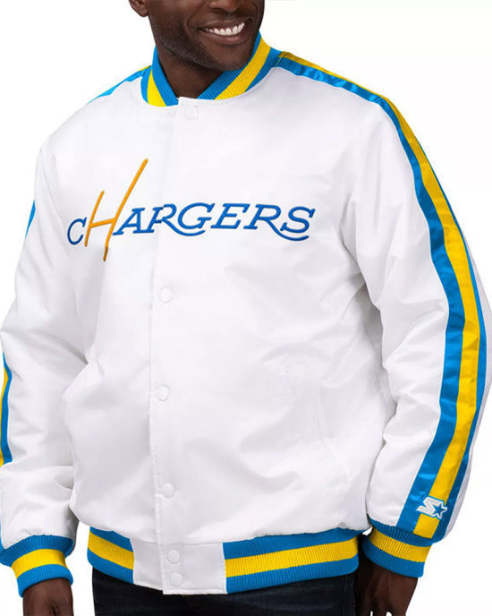 White The D-Line LA Chargers Satin Jacket White The D-Line LA Chargers Satin Jacket