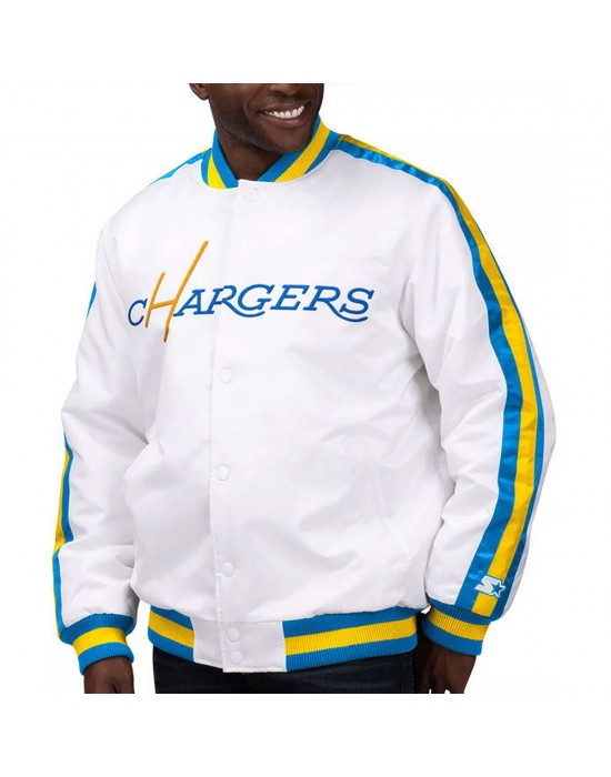 White The D-Line LA Chargers Satin Jacket