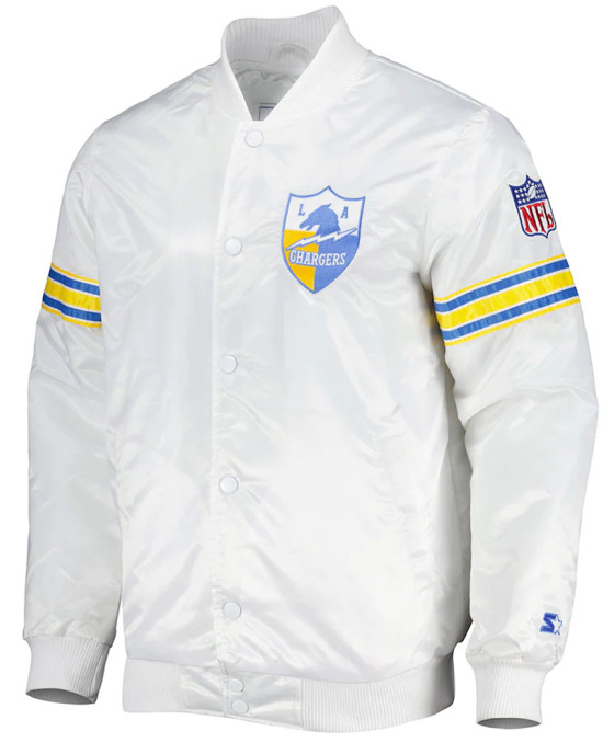 White The Power Forward LA Chargers Satin Jacket White The Power Forward LA Chargers Satin Jacket