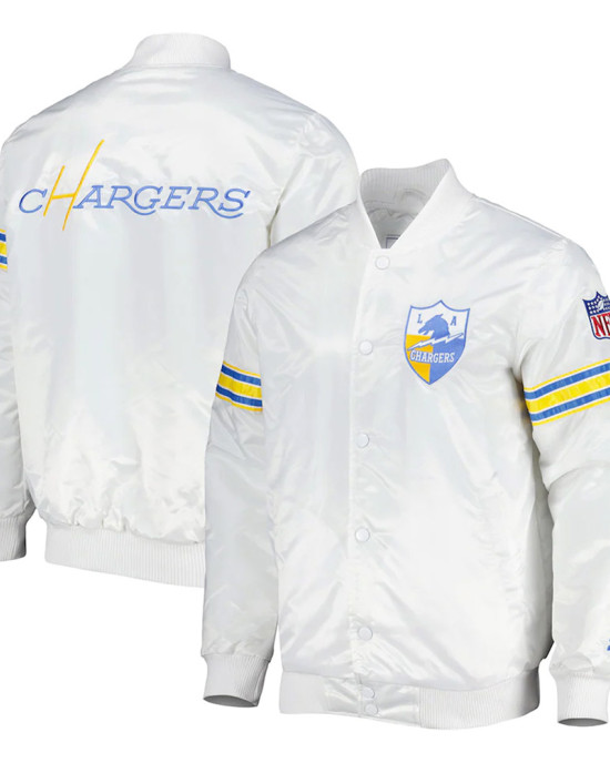 White The Power Forward LA Chargers Satin Jacket White The Power Forward LA Chargers Satin Jacket
