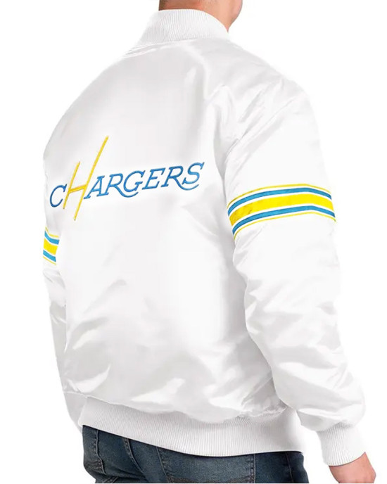 White The Power Forward LA Chargers Satin Jacket White The Power Forward LA Chargers Satin Jacket