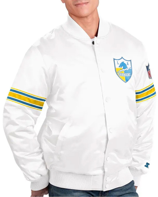 White The Power Forward LA Chargers Satin Jacket White The Power Forward LA Chargers Satin Jacket