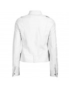 White Zipper Pockets Leather Jacket