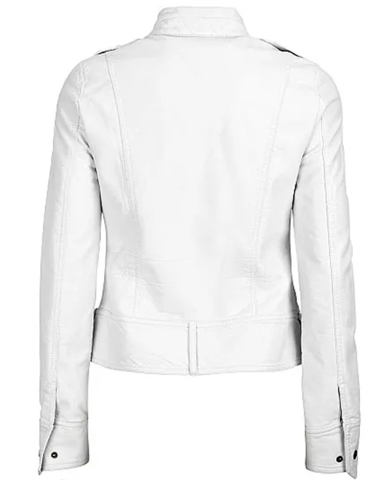 White Zipper Pockets Leather Jacket White Zipper Pockets Leather Jacket