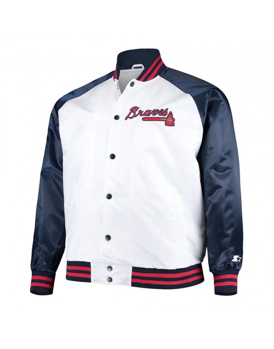 White and Navy Clean-Up Hitter Atlanta Braves Satin Jacket