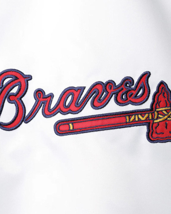 White and Navy Clean-Up Hitter Atlanta Braves Satin Jacket