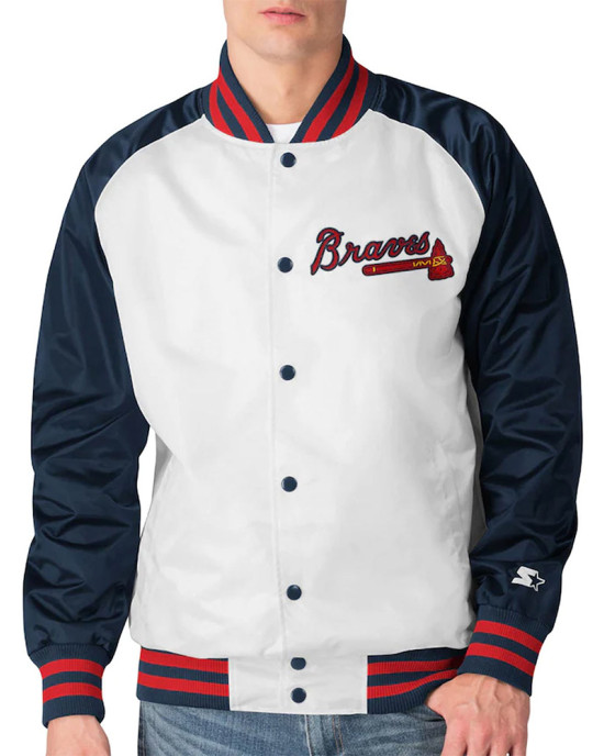 White and Navy Clean-Up Hitter Atlanta Braves Satin Jacket