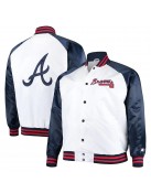 White and Navy Clean-Up Hitter Atlanta Braves Satin Jacket