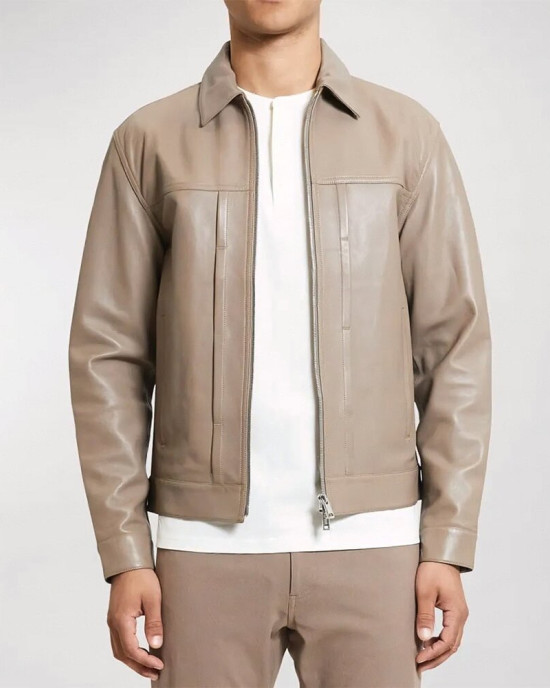 With Love Season 2 Desmond Chiam Beige Leather Jacket