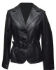 Women Soft Black Leather Belted Jacket