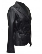 Women Soft Black Leather Belted Jacket