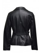 Women Soft Black Leather Belted Jacket