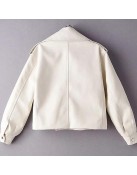 Women's Spring Fashion Retro Long Sleeve Washed PU Leather Solid Color Jacket