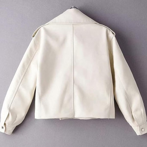 Women's Spring Fashion Retro Long Sleeve Washed PU Leather Solid Color Jacket