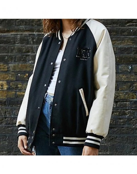 Women's White and Black Iets Frans Bomber Jacket