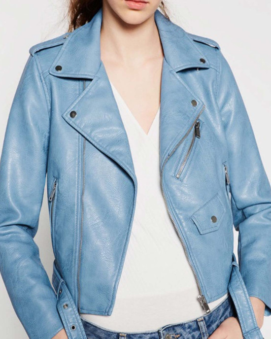 Women’s Baby Blue Motorcycle Leather Jacket Women’s Baby Blue Motorcycle Leather Jacket