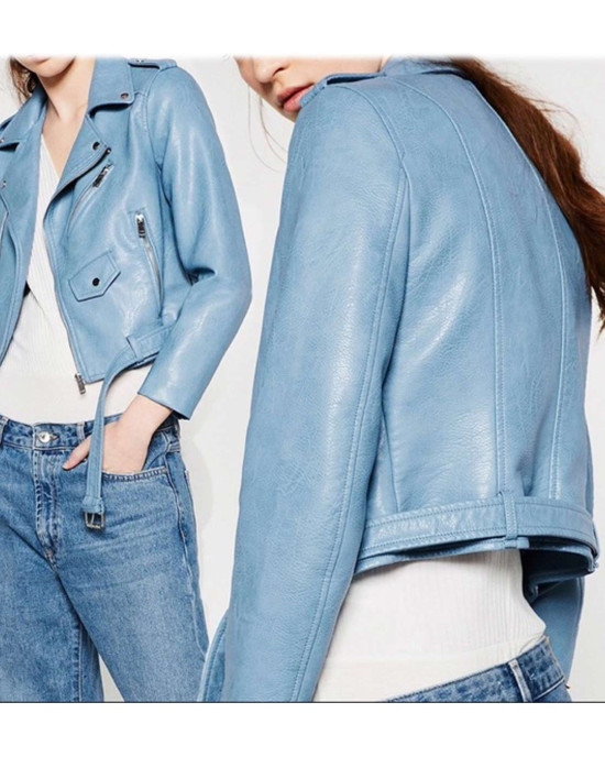 Women’s Baby Blue Motorcycle Leather Jacket Women’s Baby Blue Motorcycle Leather Jacket