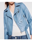 Women’s Baby Blue Motorcycle Leather Jacket