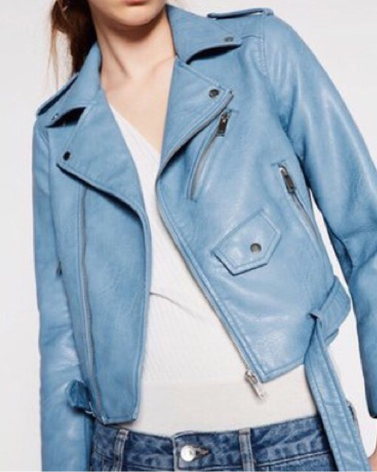 Women’s Baby Blue Motorcycle Leather Jacket Women’s Baby Blue Motorcycle Leather Jacket