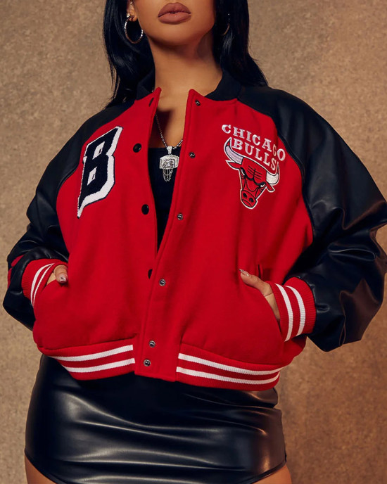 Women’s Chicago Bulls Cropped Varsity Jacket Women’s Chicago Bulls Cropped Varsity Jacket