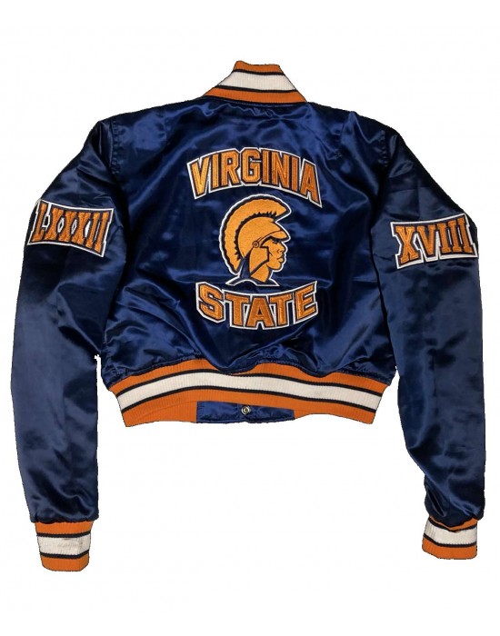 Women’s Cropped Virginia State University Blue Satin Jacket
