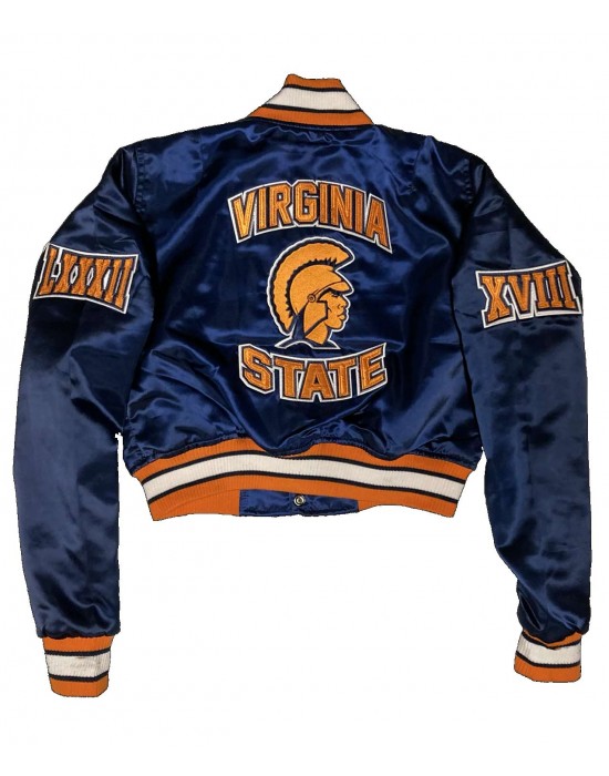 Women’s Cropped Virginia State University Blue Satin Jacket