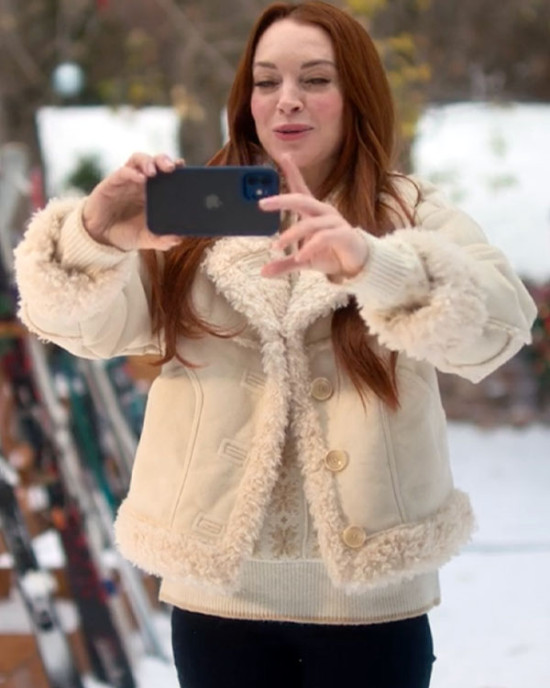 Women’s Falling For Christmas 2022 Lindsay Lohan Shearling White Jacket Women’s Falling For Christmas 2022 Lindsay Lohan Shearling White Jacket